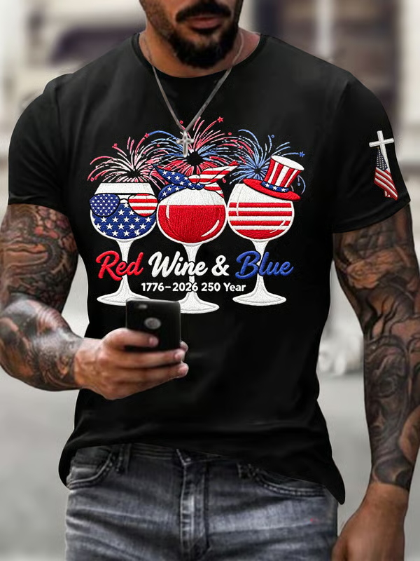 Men'S Casual American 1776-2026 Anniversary Printed Short Sleeved T-Shirt