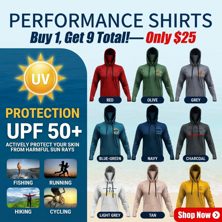 🔥🔥Men’s Hooded UPF 50 Work & Fishing Shirt with Built-In Face Gaiter