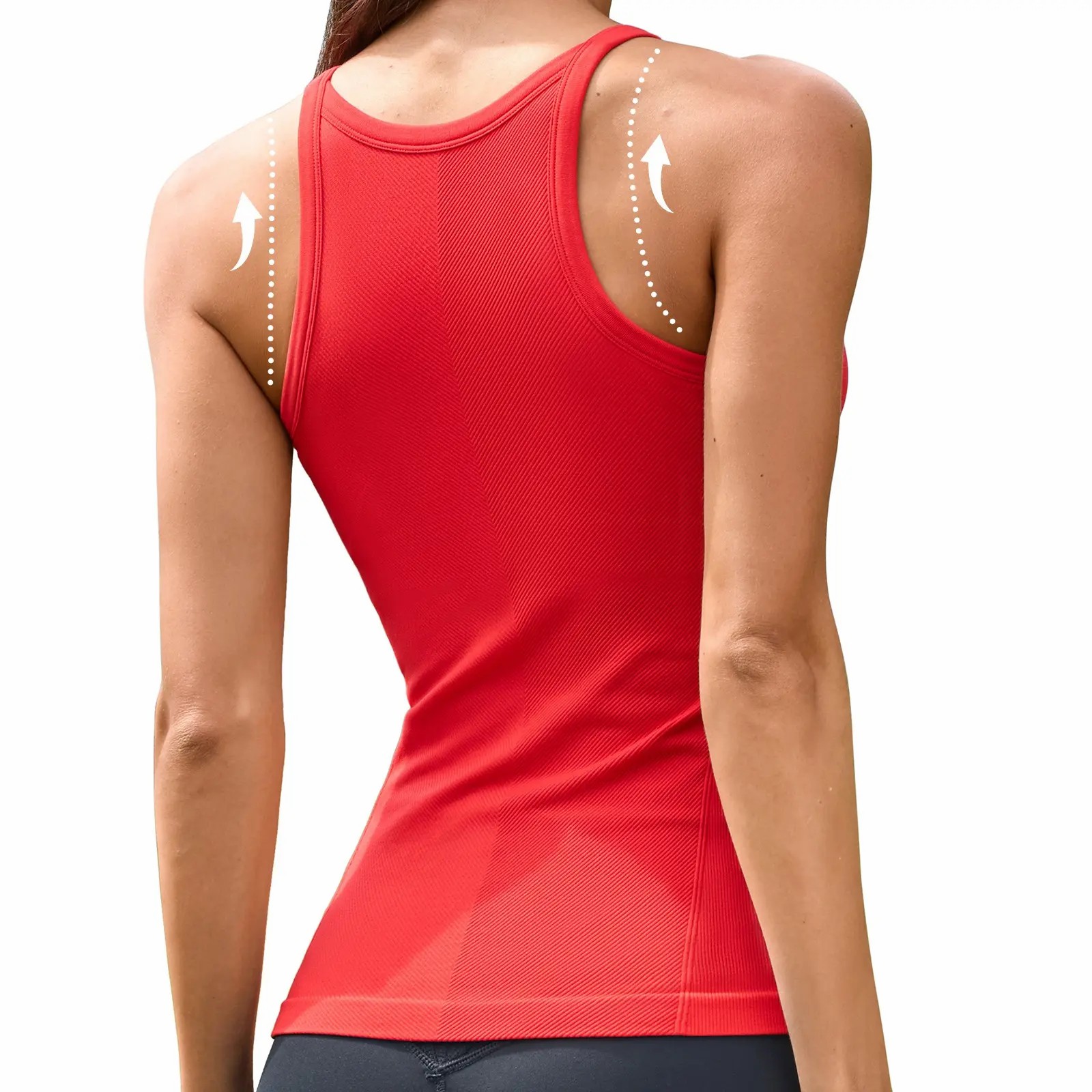 Women's Workout Tank Top with Built-in Bra – Ribbed Seamless Crew Neck Racerback