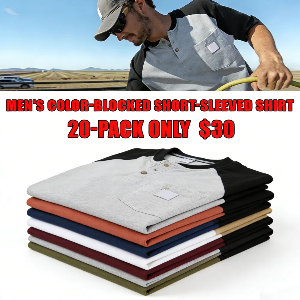 Men's color-blocked short-sleeved shirt