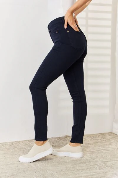 Blue Full Size Garment Dyed Tummy Control Skinny Jeans