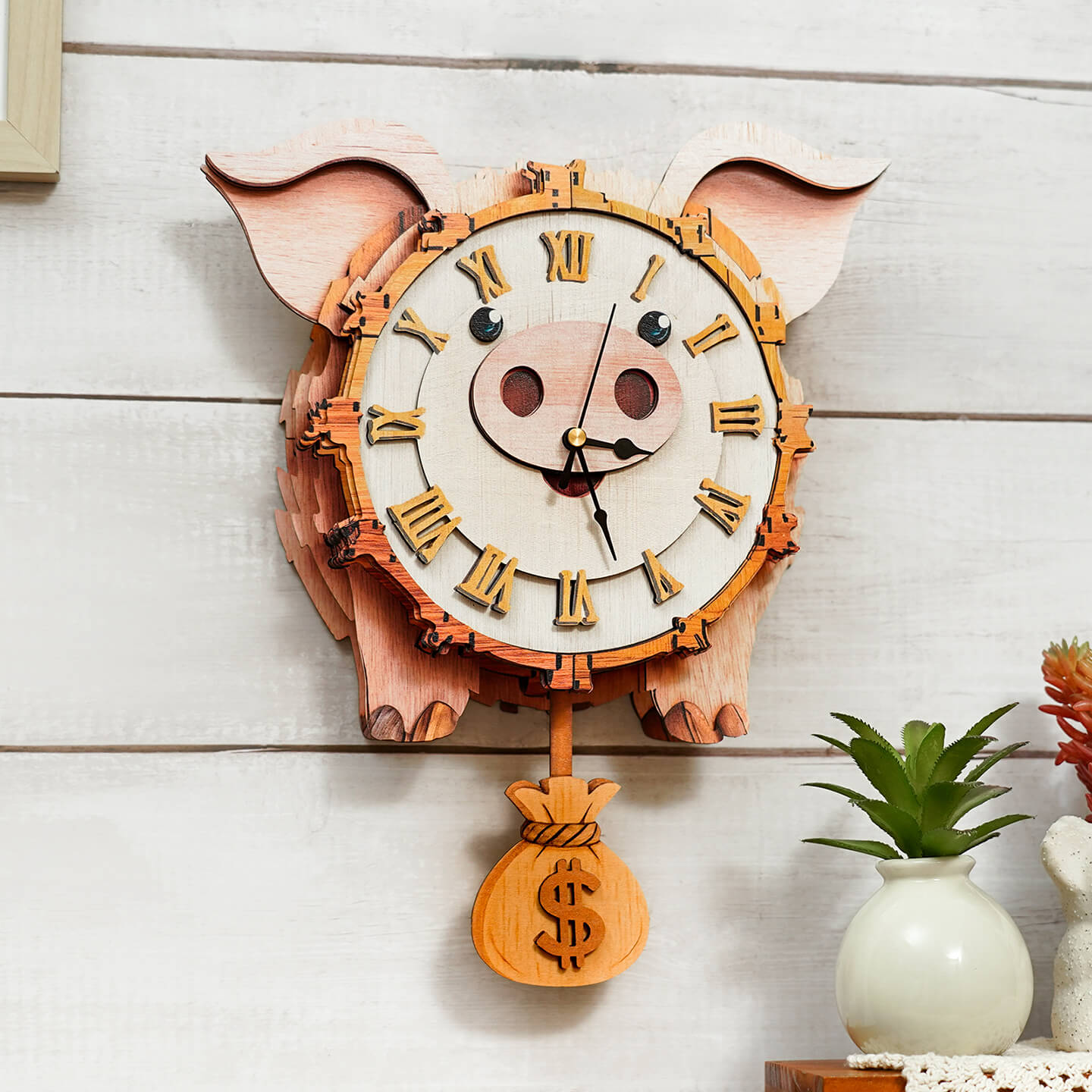 Pig DIY Wooden Clock, 3D Puzzle Craft Kit