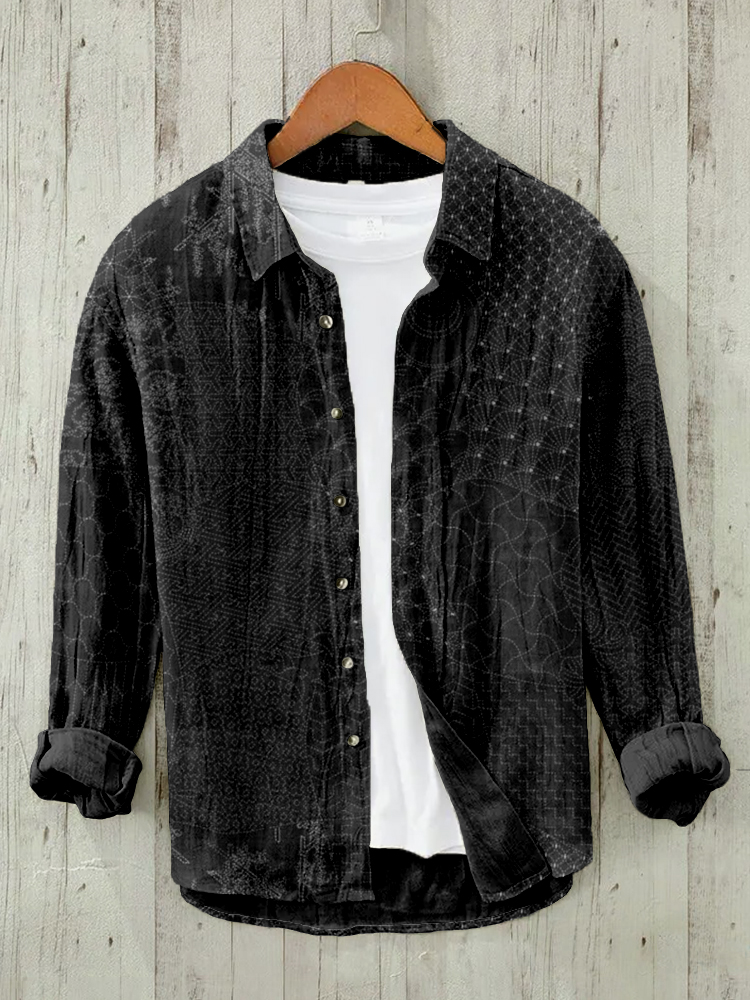 Japanese Traditional Sashiko Art Linen Blend Blouse
