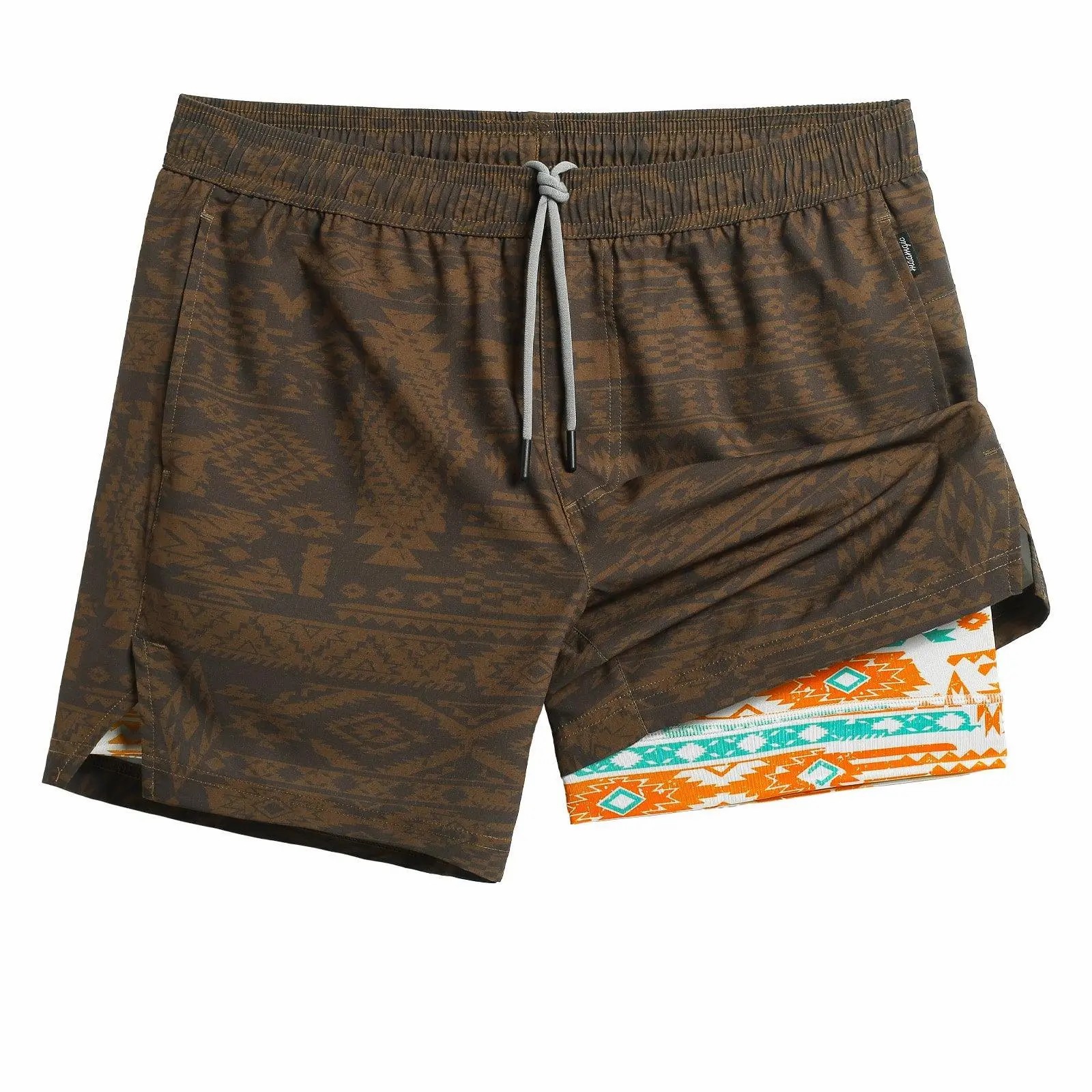 2 in 1 Stretch Short Lined Black Mayan Gym Shorts, Breathable Comfort Workout Athletic Training Shorts with Phone Pockets