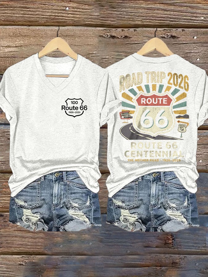 Women's Route 66's 100th Anniversary Print Casual T-shirt