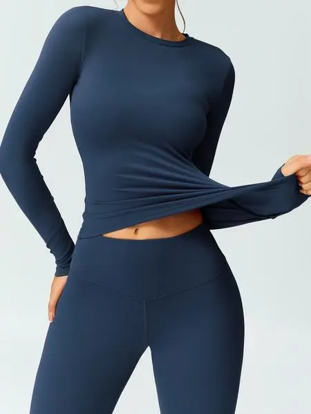 Women's Solid Color Long Sleeve Tee & Leggings Tracksuit Set