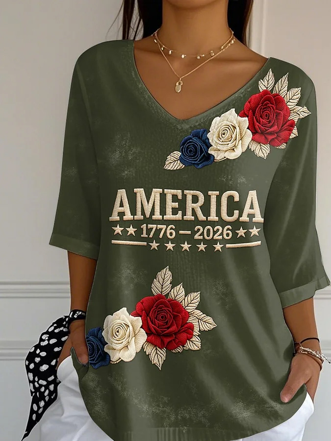 Women'S Floral V-Neck
