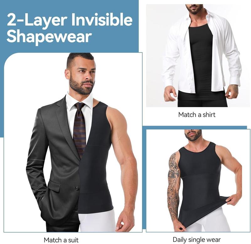 Menswear Body Shaper Shapewear Compression Tummy Control Vest Comfy Stretchy Lightweight Workout Tank Top Fabric Breathable Undershirt Elastic Soft Polyester