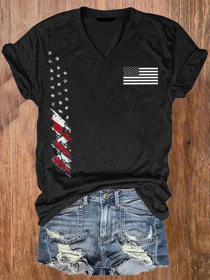 Women'S American Independence Day Flag Print Casual T-Shirt