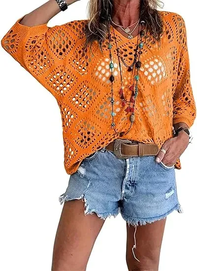 🔥Clearance sale, limited stock 🔥Women's Bohemian-Style Crocheted V-Neck Top