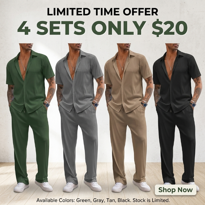 Men's 2 Piece Outfit Casual Short Sleeve Button Down Shirt Beach Summer Loose Pant Sets