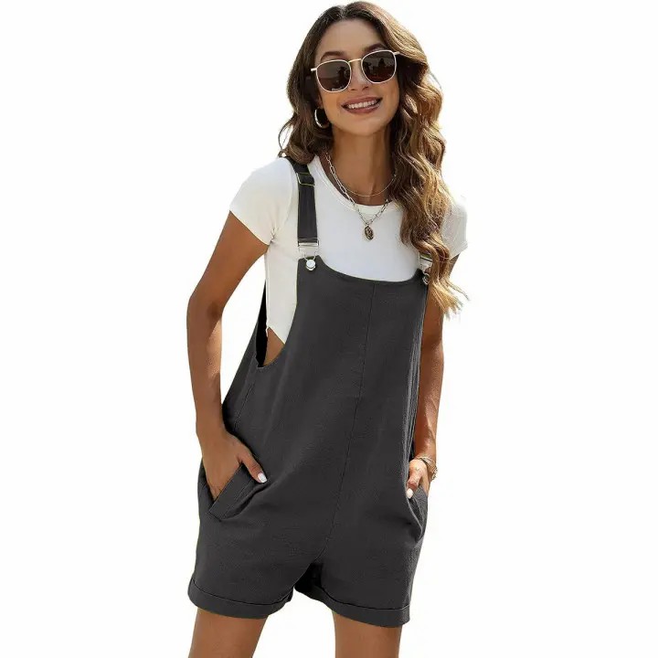 Women's Sleeveless Bib Shortalls – Cotton Linen Pinafore Overalls with Pockets & Adjustable Straps