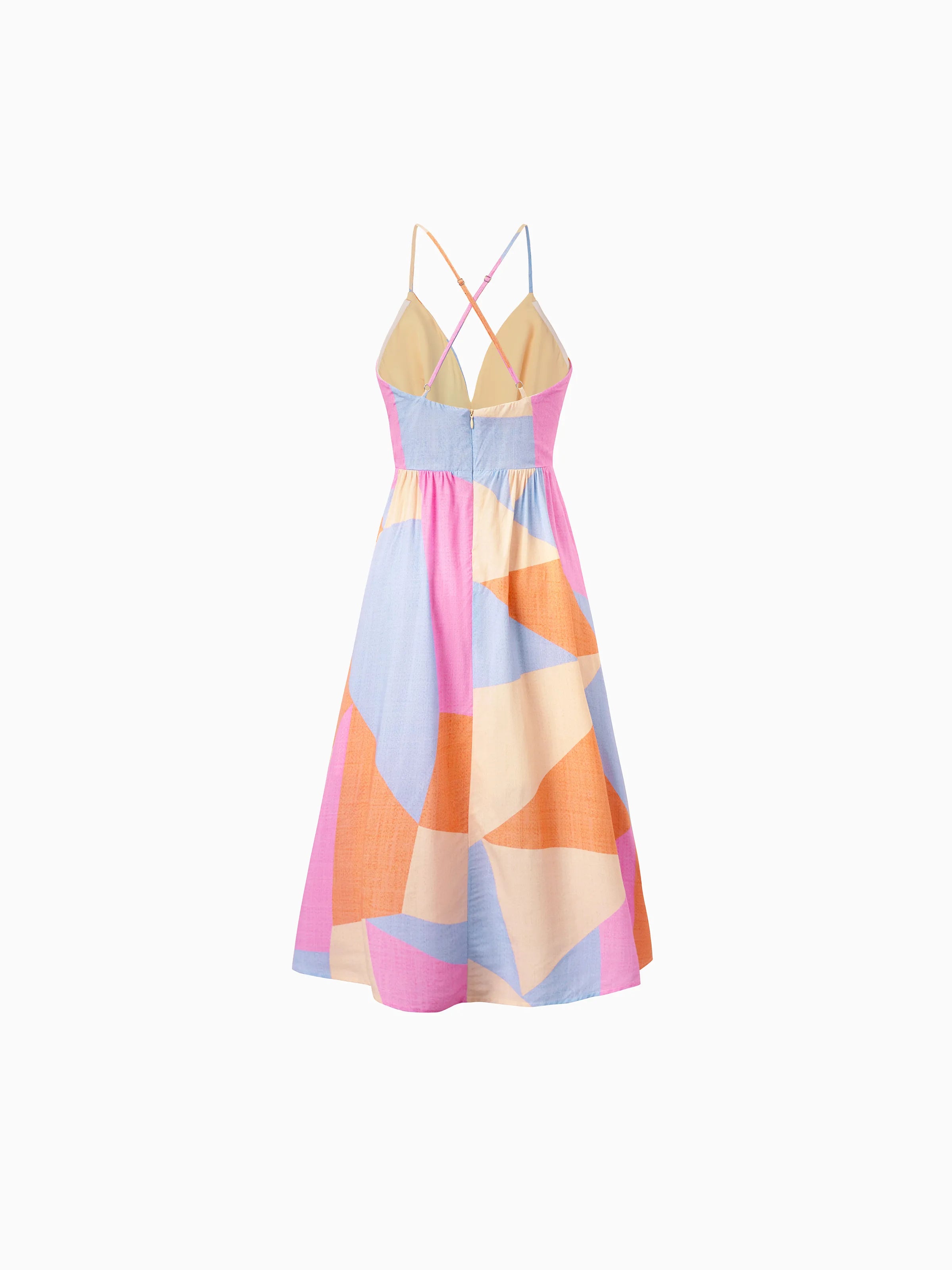 Family Matching Outfits Set Colorblock Sleeveless Strappy Dress or Short-sleeve T-shirt Multi-color