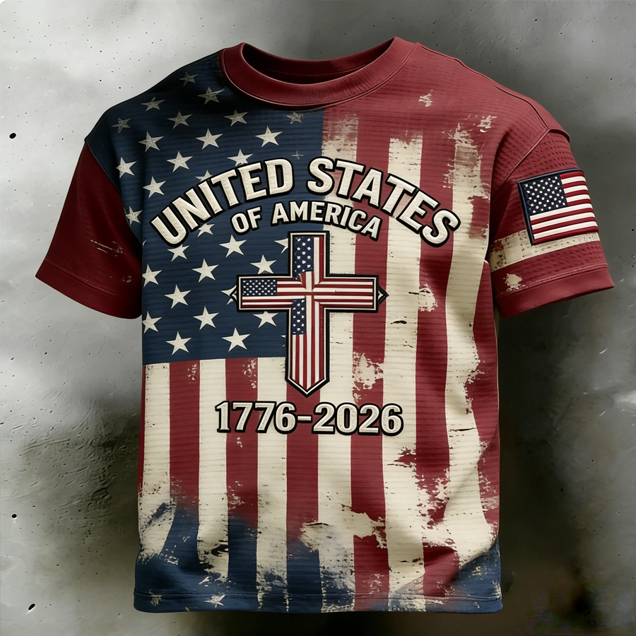 Men'S 250Th Anniversary Independence Day Flag Short Sleeved T-Shirt
