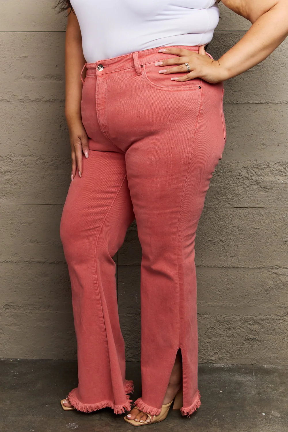 Full Size High Waist Side Slit Flare Jeans