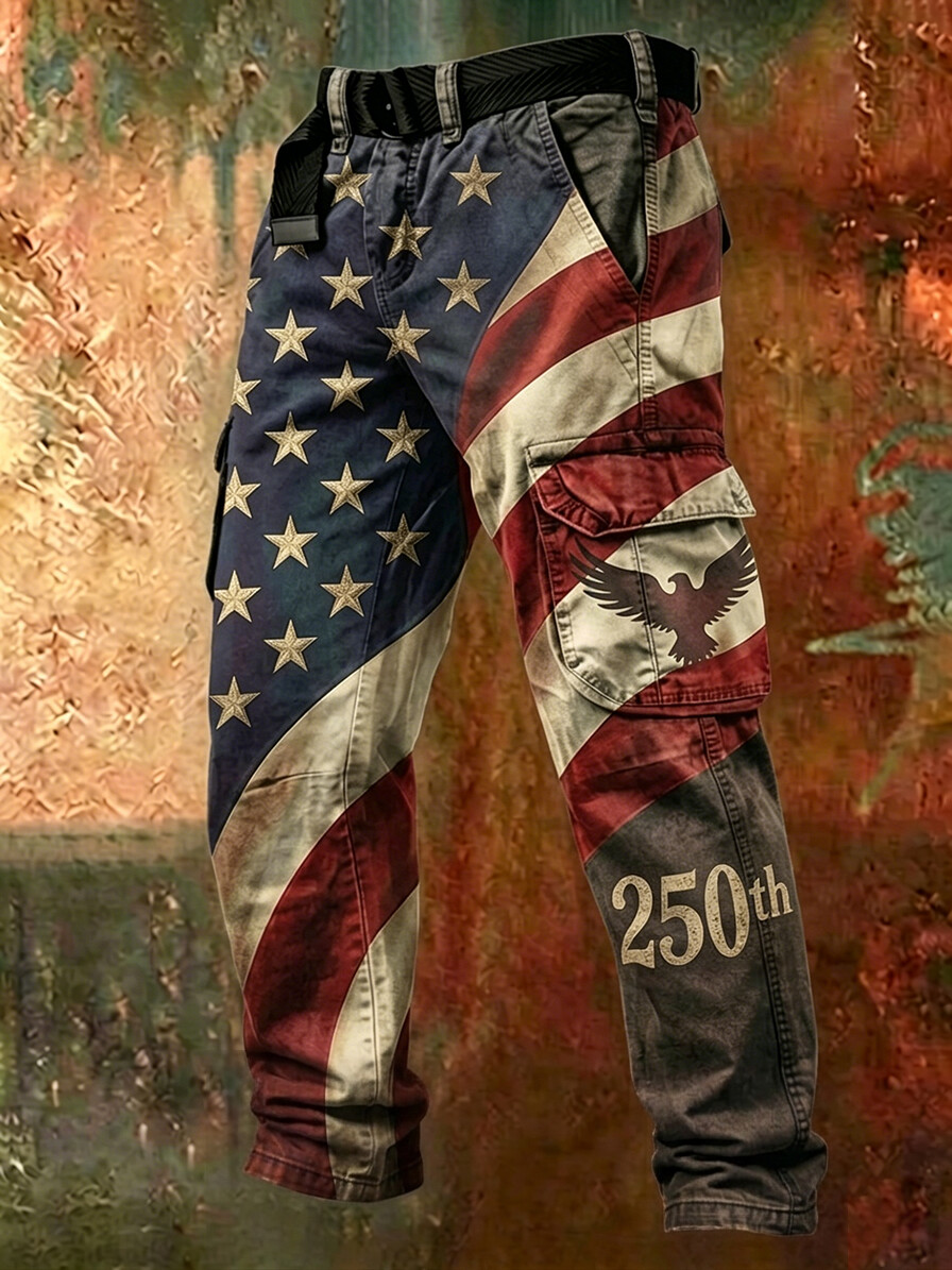 Men's Independence Day 250th American Flag Art Print Casual Cargo Pockets Pants