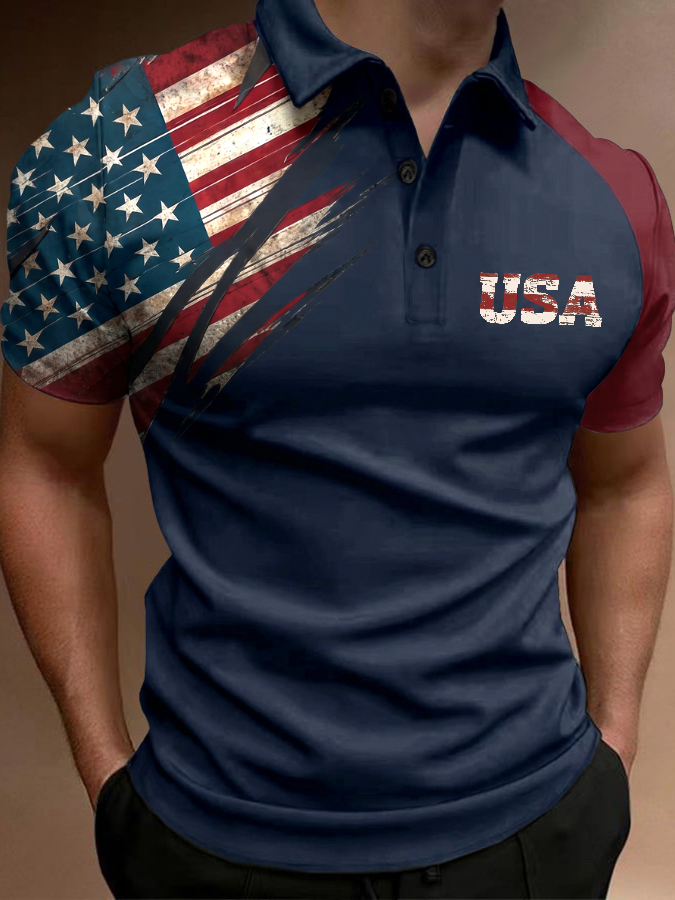 Men'S Casual Short Sleeved Polo Shirt For American Anniversary Celebration