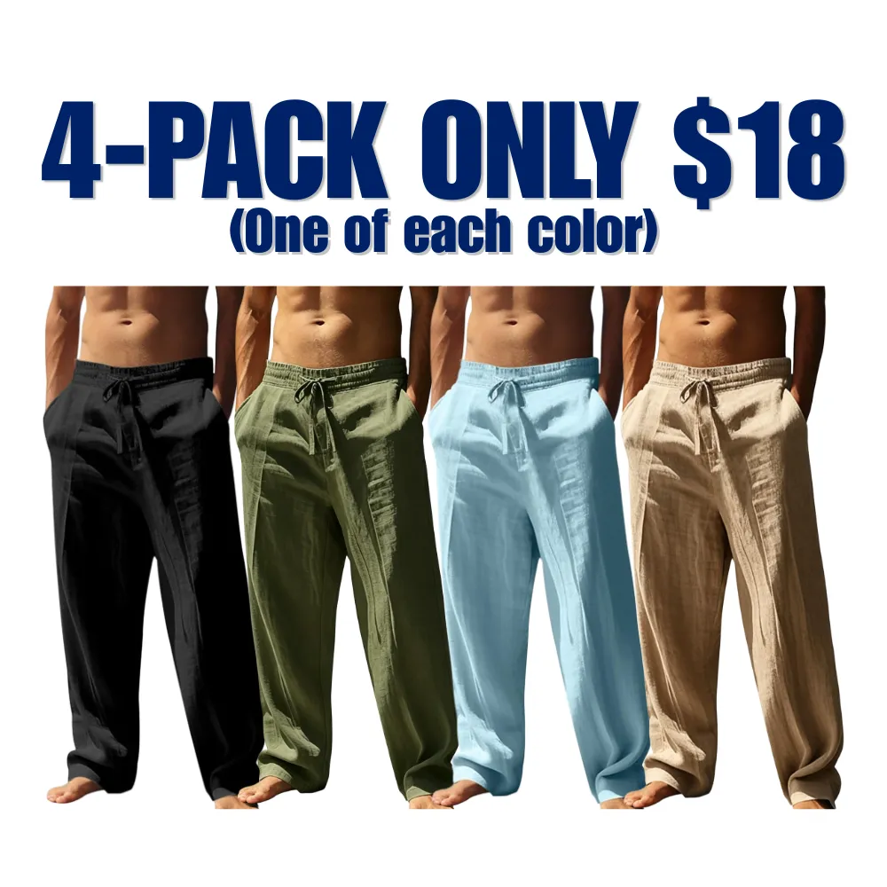 🔥8-pack $24 - Men's linen casual straight leg trousers
