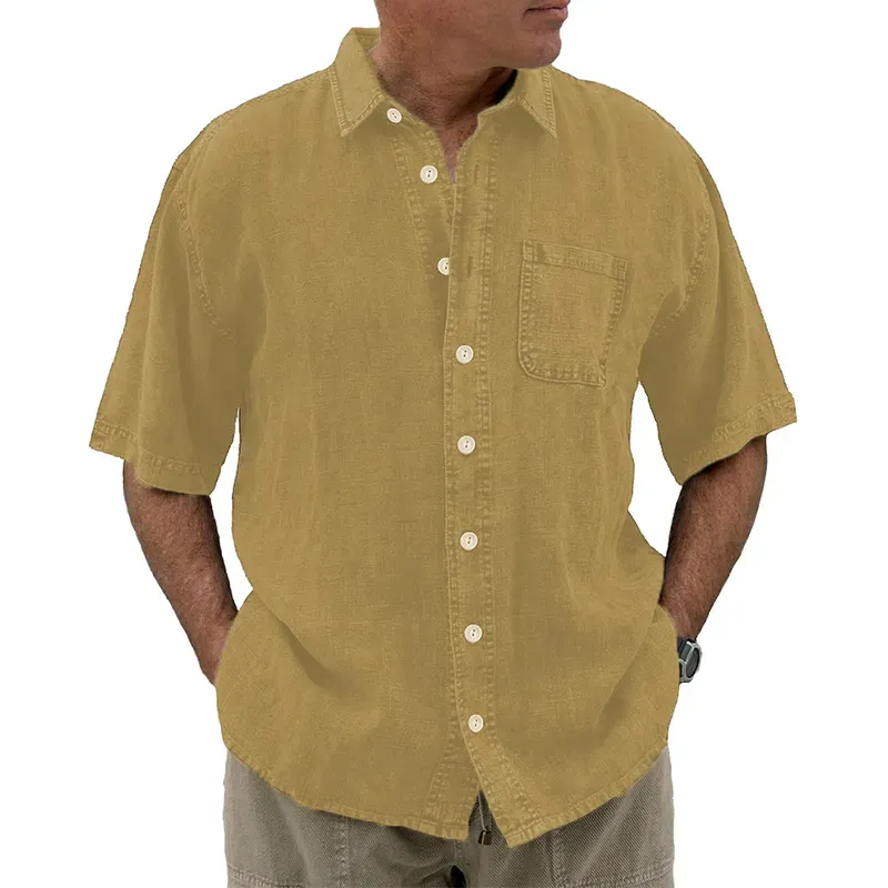 8-Pack Men's vintage cotton linen pocket short-sleeved shirt