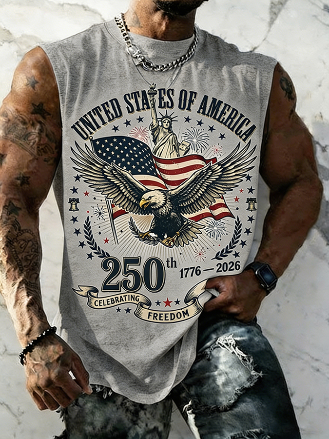 Men's USA 1776-2026 Bald Eagle Sleeveless Tank Top