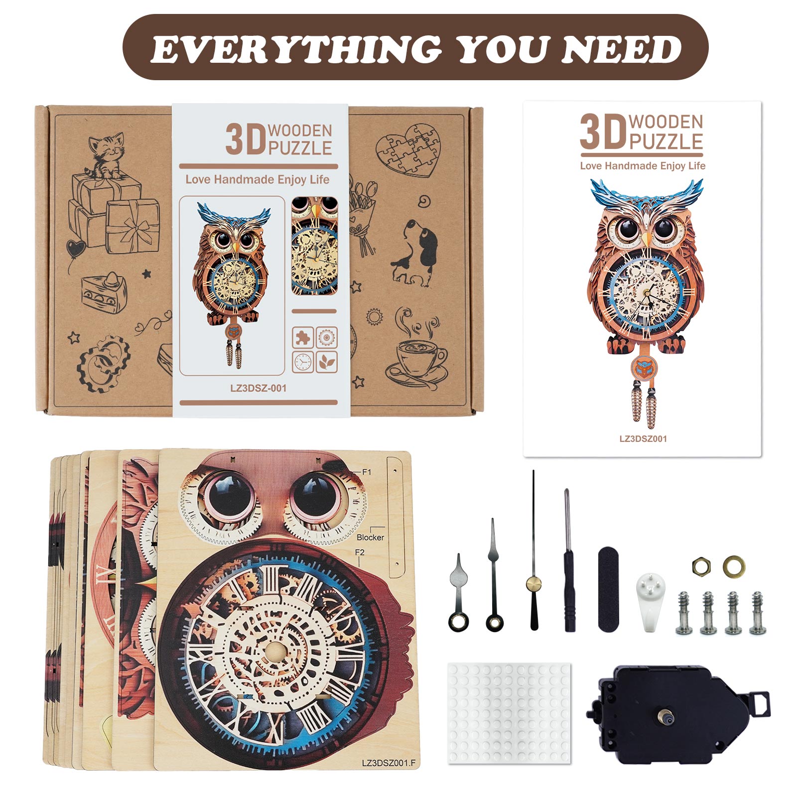 Owl DIY Wooden Clock, 3D Puzzle Craft Kit