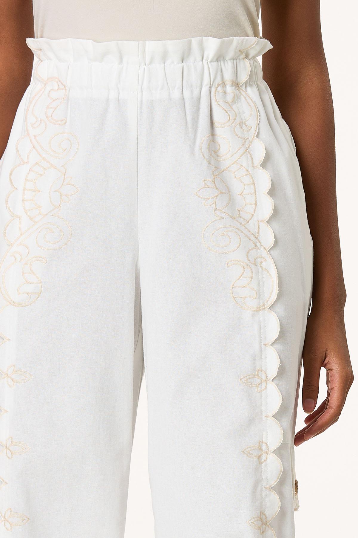 Cropped Embroidered Wide Leg Pants