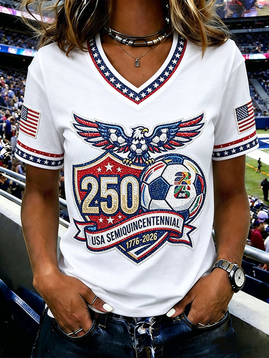 American Soccer Fan Patriotic Graphic Print Women's Casual T-Shirt