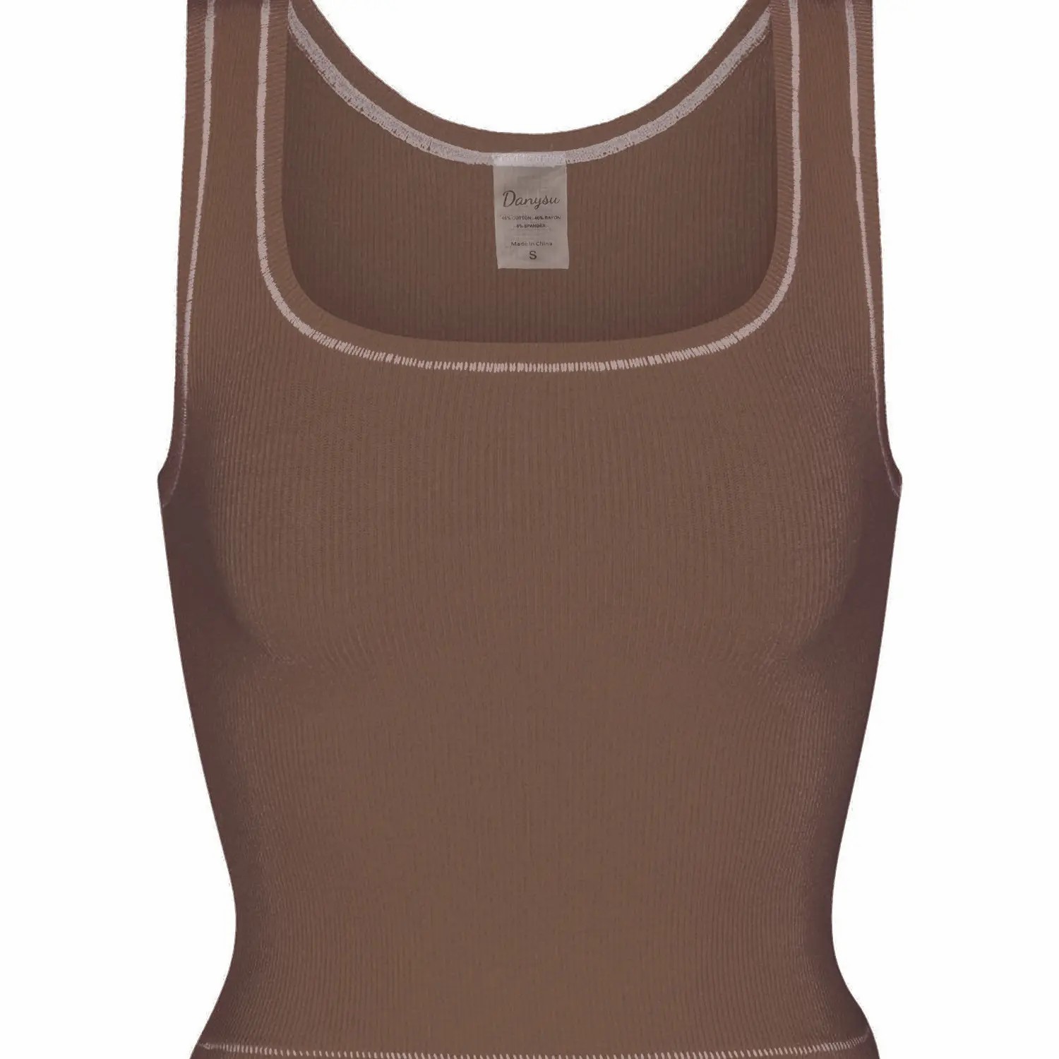 Women Rib Tank Top Padded Workout Top Square Neck Crop Tank Fitted Basic Cami Tops
