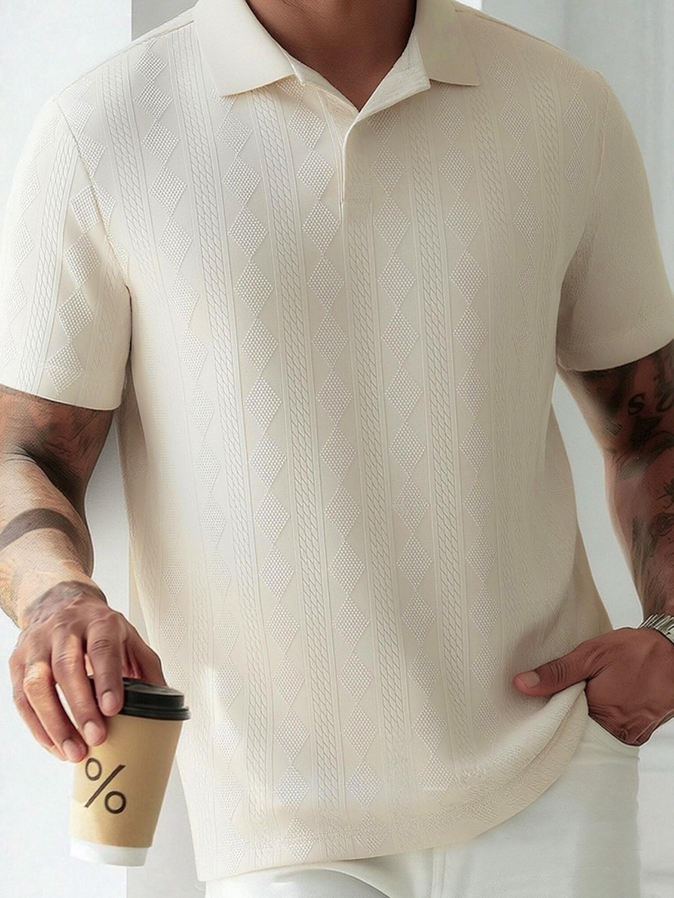 Men's Solid-Color Jacquard Knit Polo Shirt