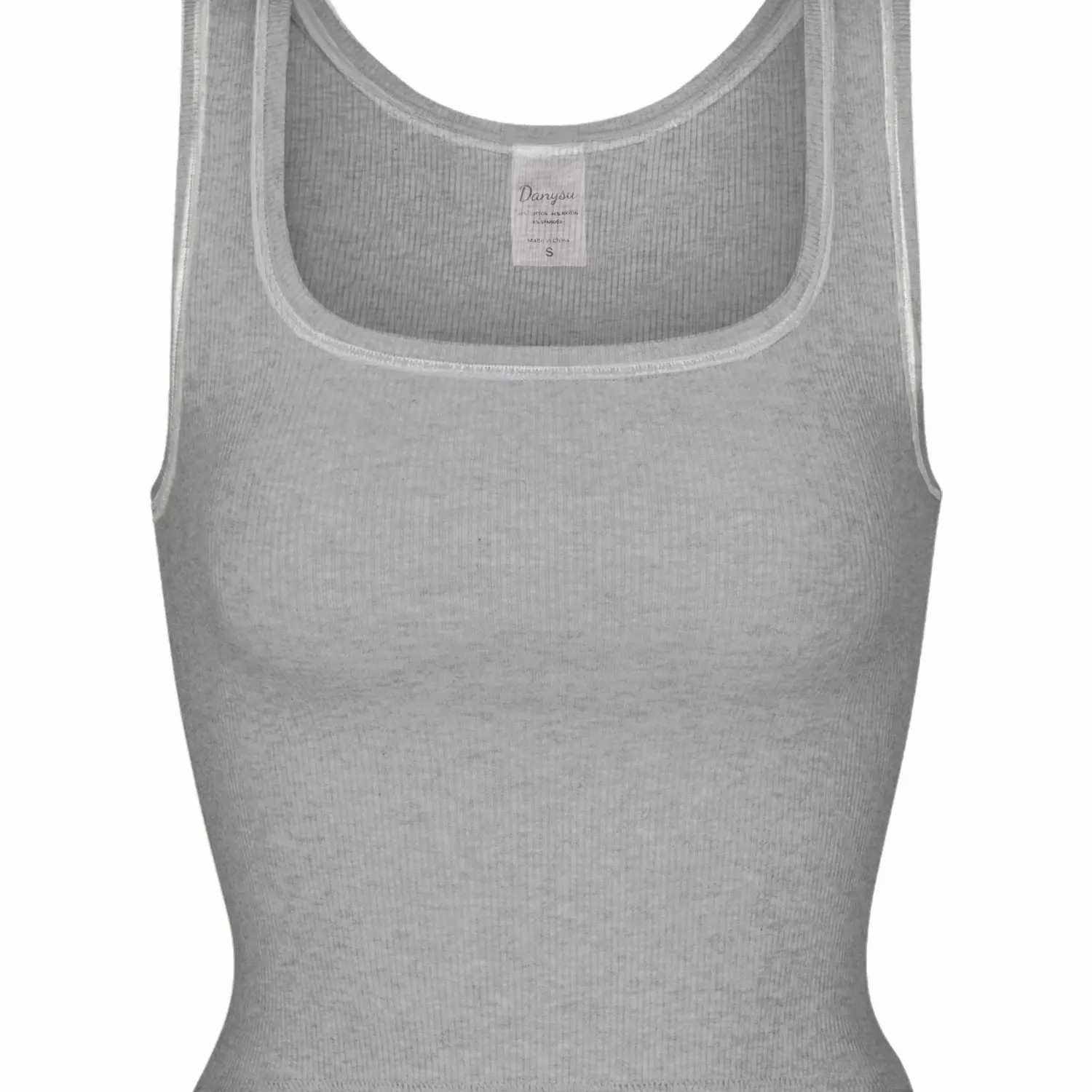 Women Rib Tank Top Padded Workout Top Square Neck Crop Tank Fitted Basic Cami Tops