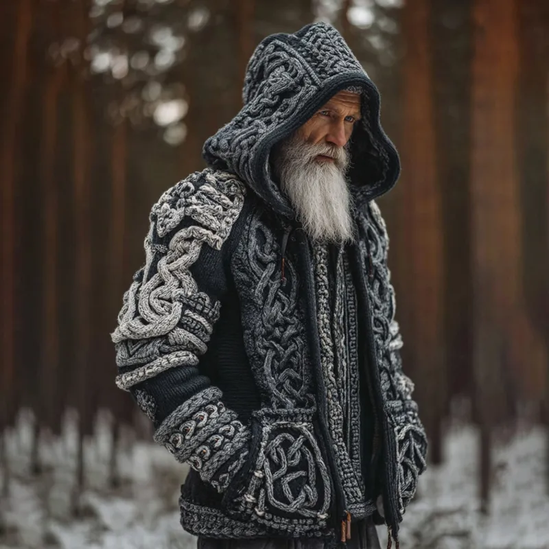 Men's Viking Celtic Knot Contrast Button Cozy Cardigan Sweater