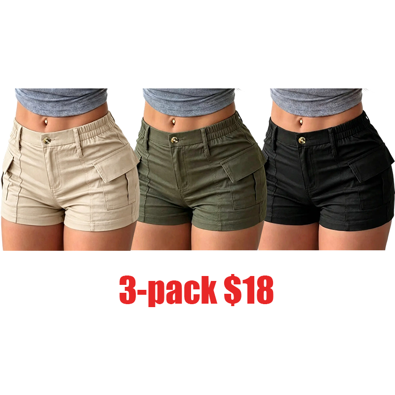 Women's 3-Pack Summer Cargo Shorts – Multi-Pocket Trousers with Side Pockets & Button Waist, Stylish Versatile Casual Shorts