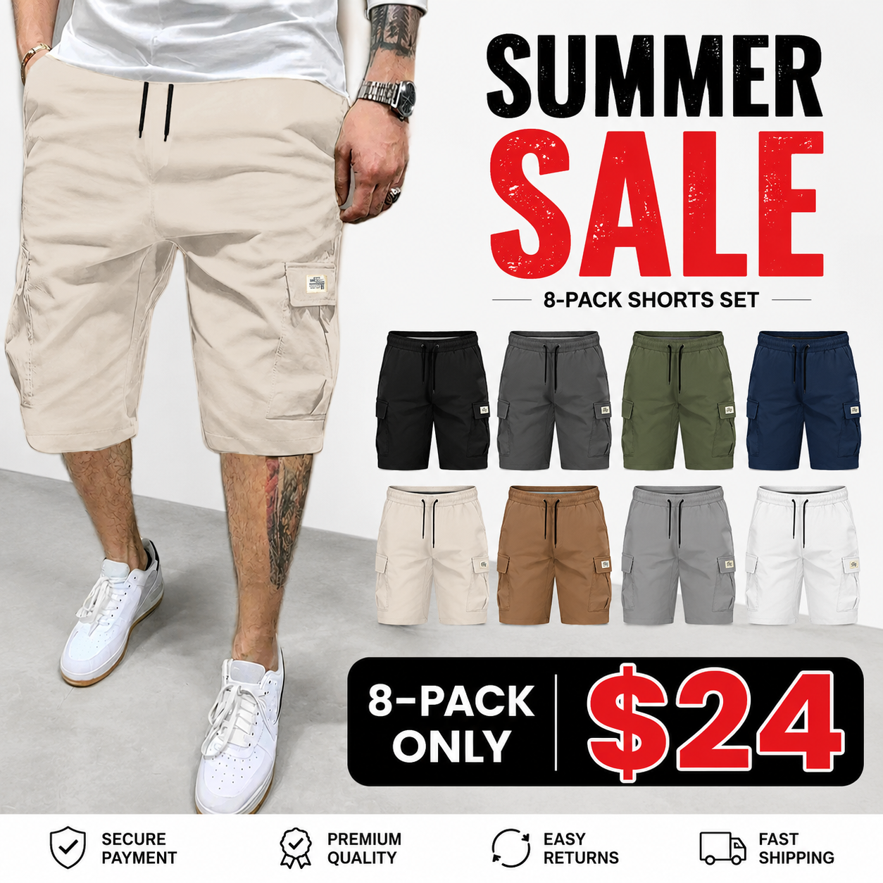 This Week's Special Price🍃Men's Shorts Set Slanted Pockets Bottoms for Everyday Use