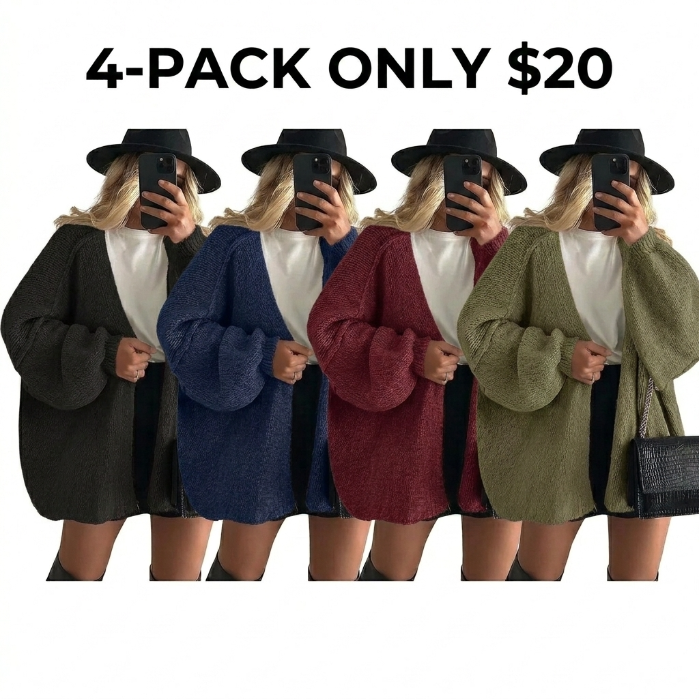 Women's Oversized Open-Front Cardigan – Long Lantern Sleeve Lightweight Knit