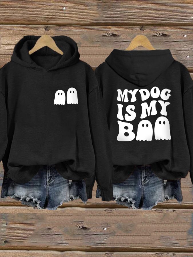 Women's My Dog Is My Boo Halloween Dog Print Hoodie