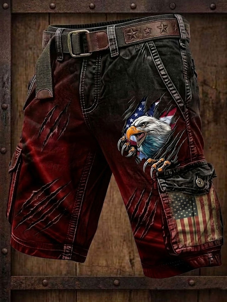 Men'S Independence Day Flag Patchwork Art Print Cargo Shorts