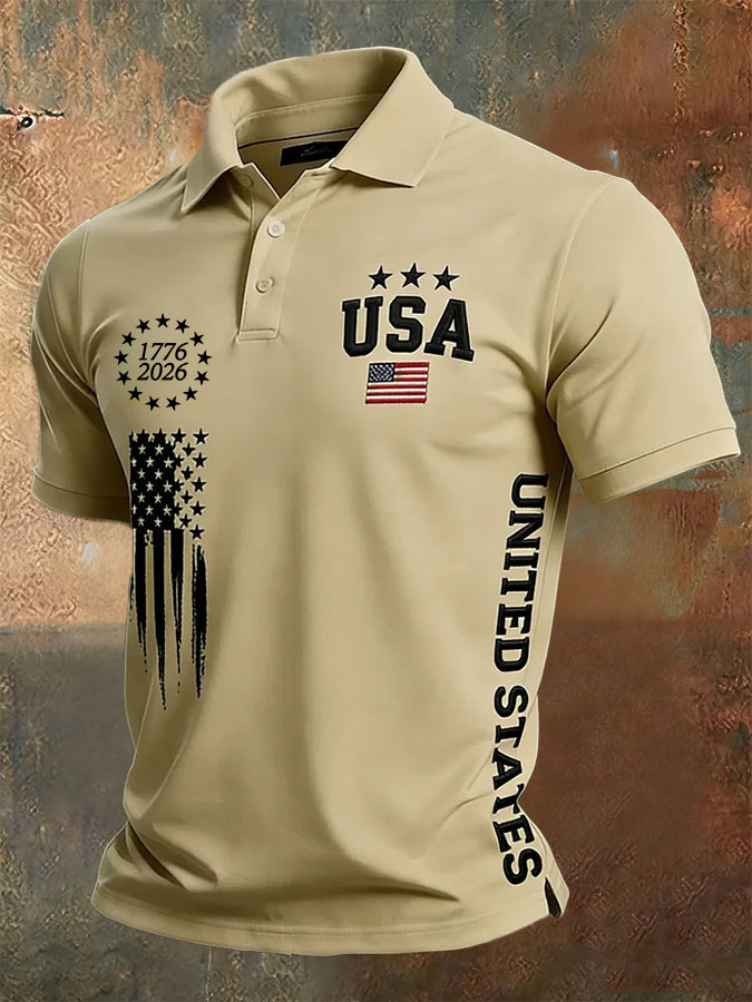 Men'S Casual American Independence Day Printed Celebration Short Sleeved Polo Shirt