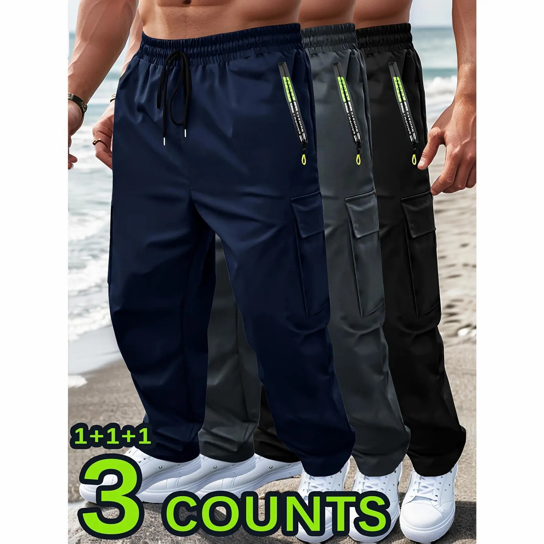 Men's Big & Tall Loose Cargo Pants – Elastic Drawstring Waist, Multi-Pocket, Breathable Streetwear Trousers
