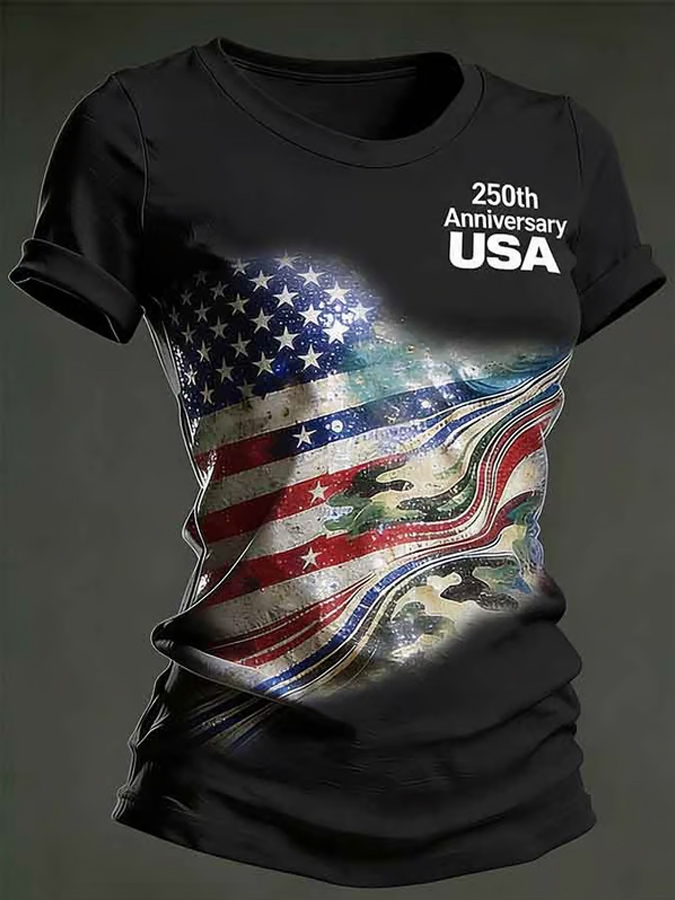 Women'S 250Th Anniversary Independence Day Commemorative Printed Casual Round Neck T-Shirt