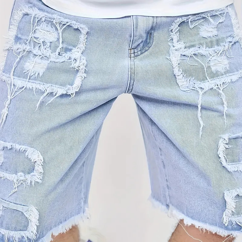 Raw Hem Denim Shorts with Rips – Edgy Urban Casual Warm-Weather Essential