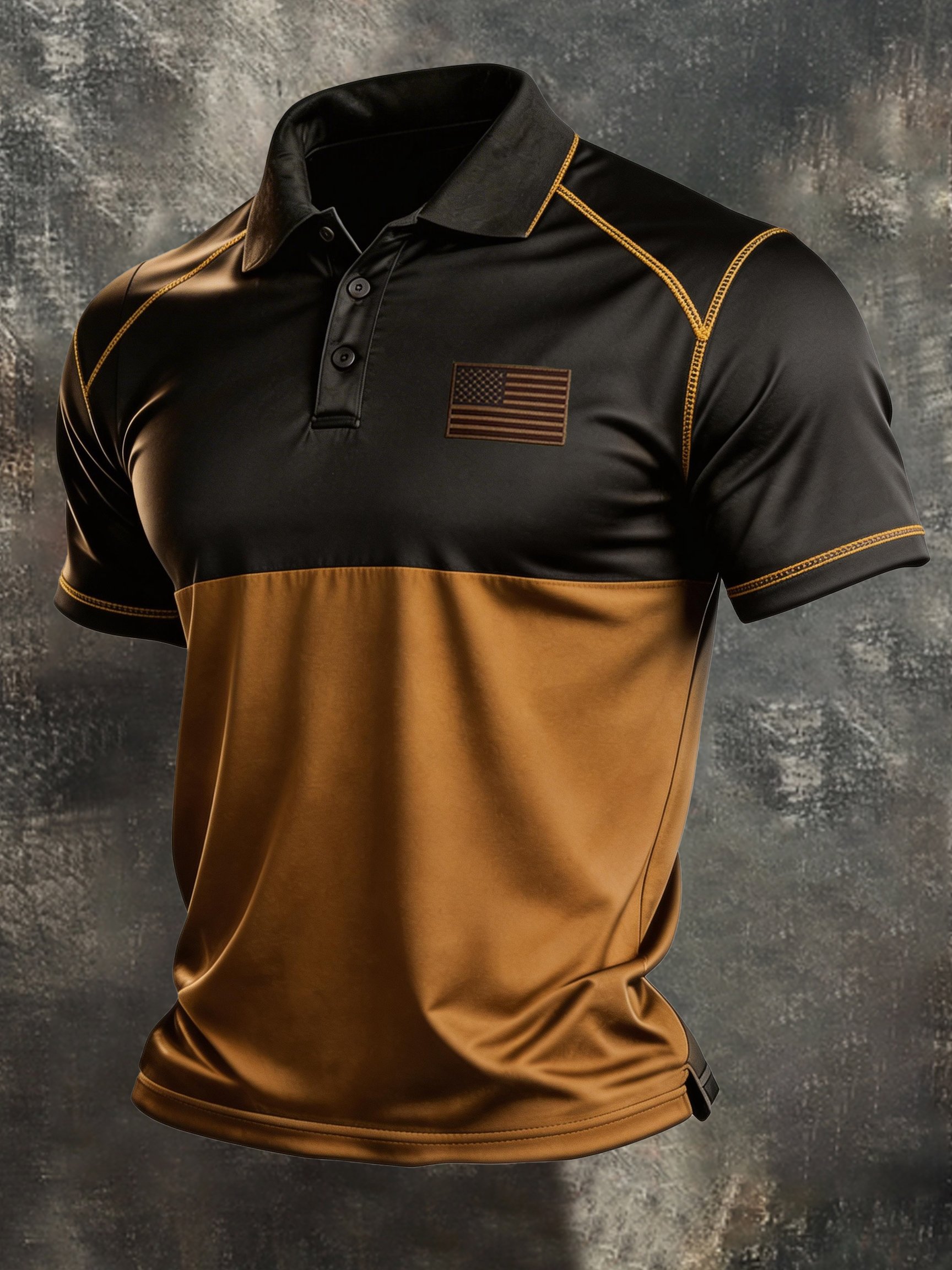 Men's Retro Patriot Color Block Polo Collar Short Sleeve