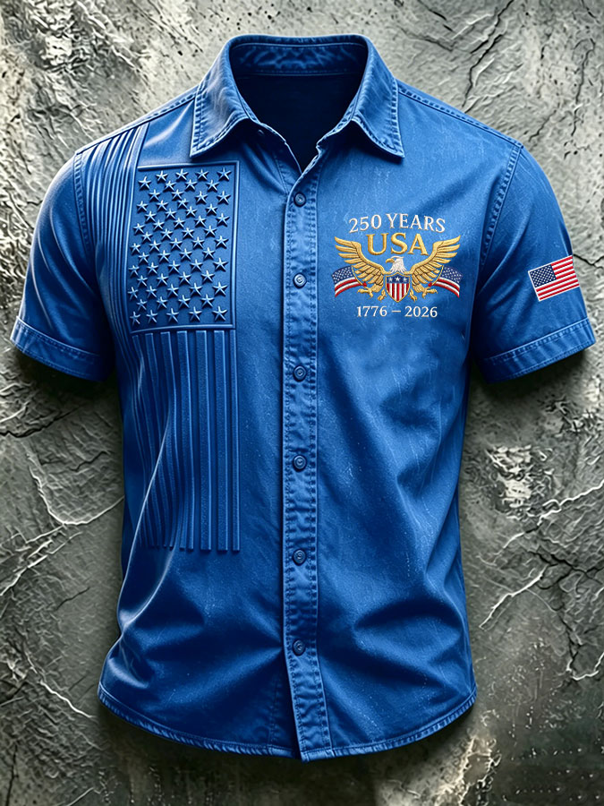 Men'S America Flag Printed Casual Collar Shirt