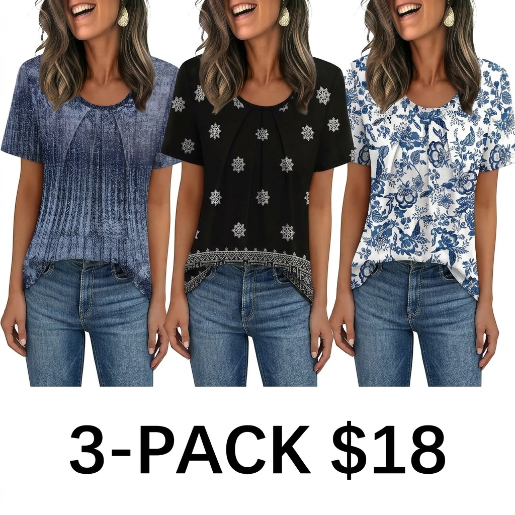Women T Shirts Pleated Short Sleeve Tops Business Casual Dressy Blouses Crewneck Boho