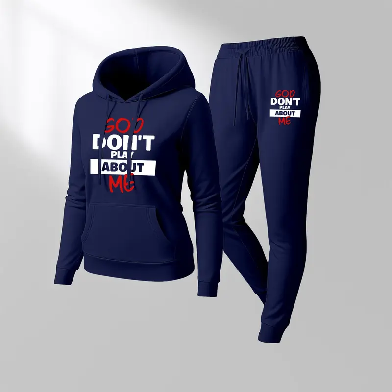 Women's GOD DON'T PLAY ABOUT ME Graphic Print Hoodie, Casual Sportswear, Long-Sleeved Hooded Jacket, Suitable for Autumn and Winter, Everyday Wear, Indoor and Outdoor Sportswear Set SpringStatements