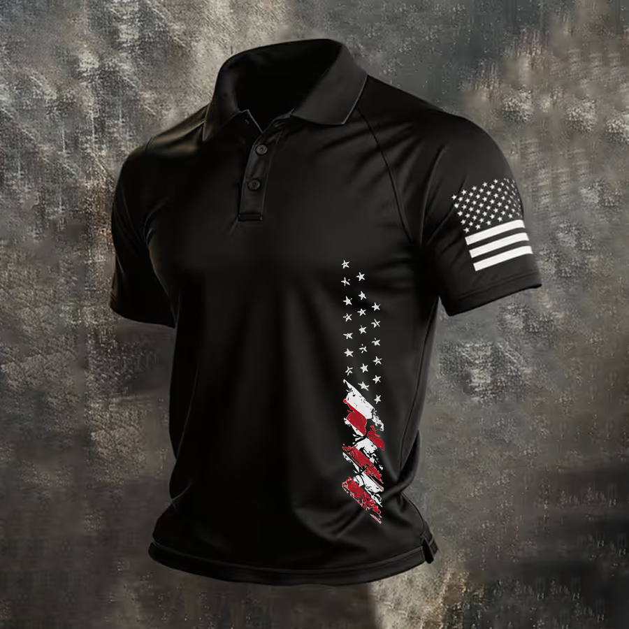Men'S Flag Printed Casual Polo Shirt