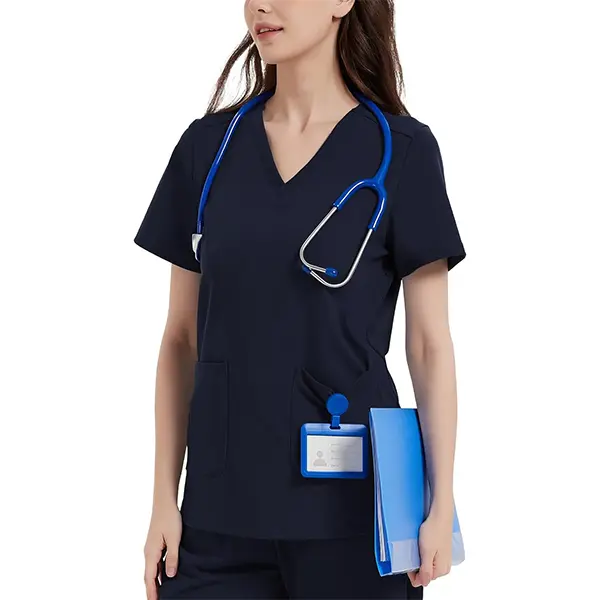 Women's Yoga-Style Medical Top — V-Neck, Double Pockets, Soft, Comfortable, and High-Stretch