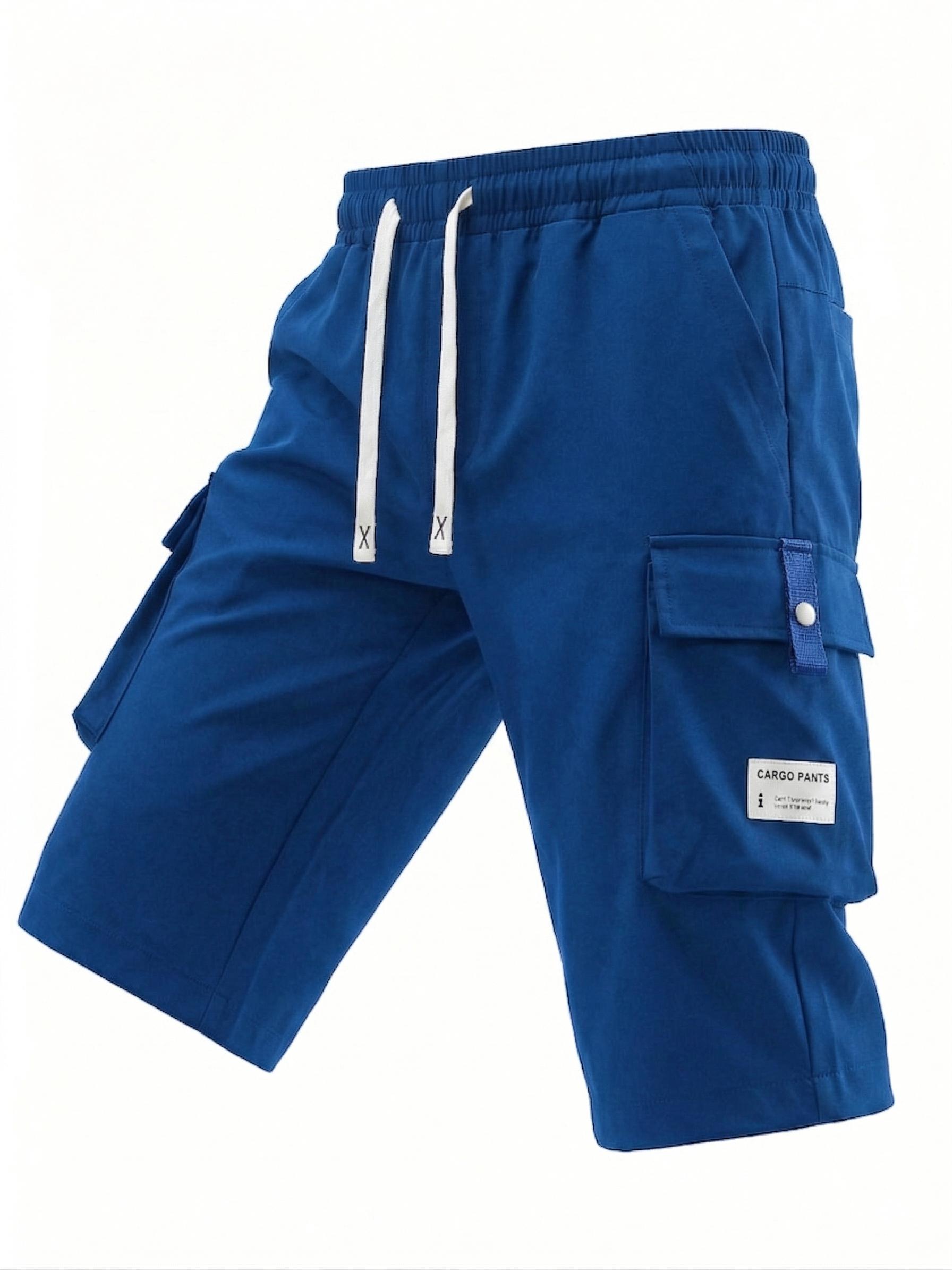 Men’s Cargo Shorts, 7/8 Length, Summer Drawstring Waist, Large Pockets