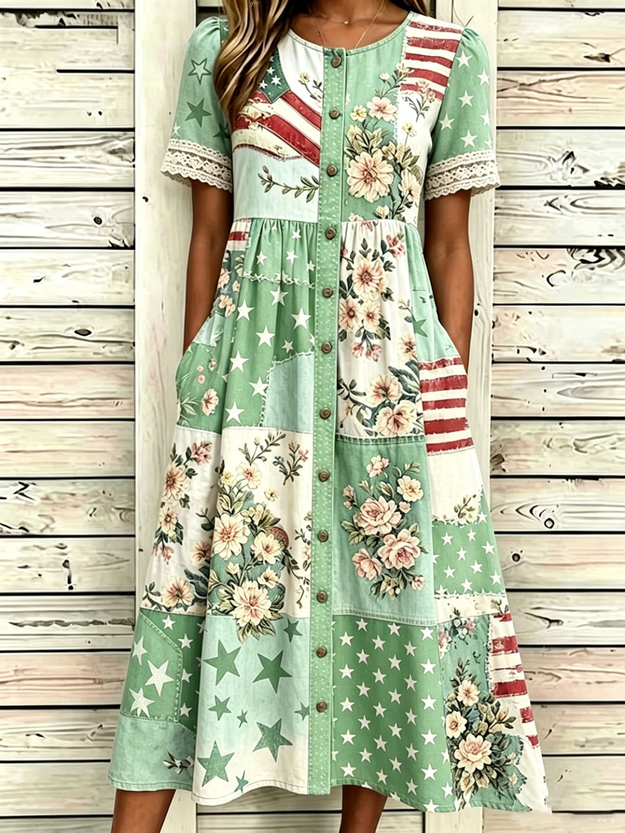 Women'S Casual American Independence Day Print Art Casual Dress