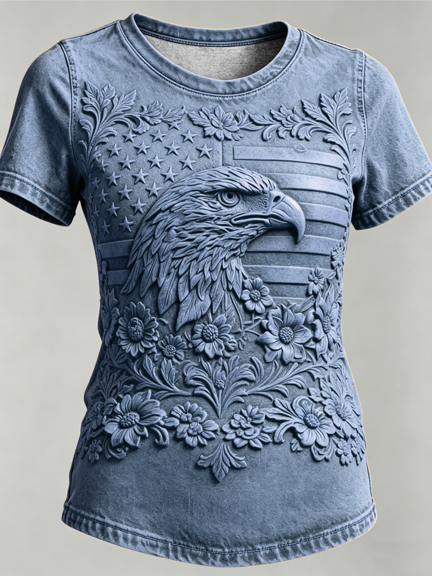 Women's U.S. 250th Anniversary Faux-Relief Print Casual Crewneck Top