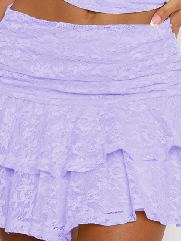Sun-Kissed Tiered Lace Mini Skirt